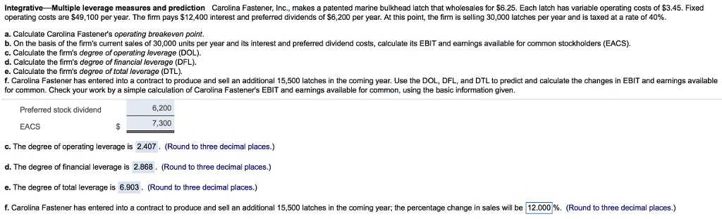 Help with chapter 12 letter f, please! Integrative Multiple leverage measures and