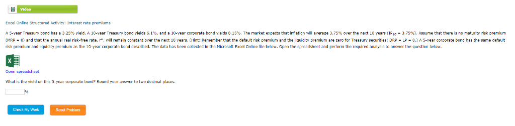 Excel Online Structured Activity: Interest rate premiums (Image isn't very clear,