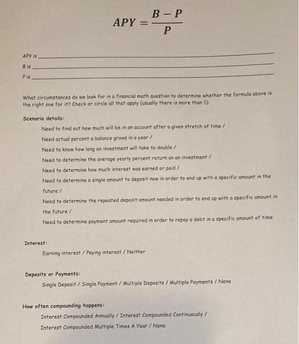 show complete work step by step - B - P APY =