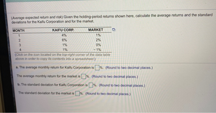  (Average expected return and risk) Given the holding-period returns shown here,