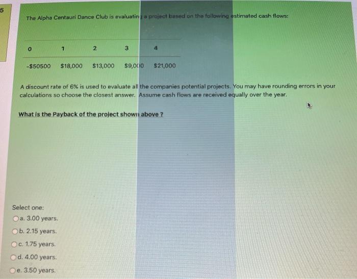  5 The Alpha Centauri Dance Club is evaluatina project based on