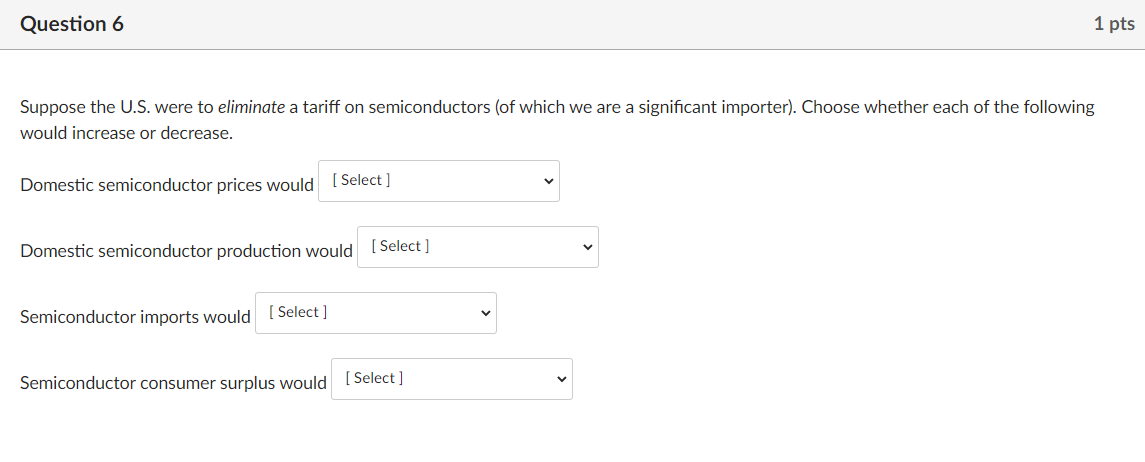  all answers are either increase or decrease Question 6 1 pts