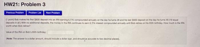  HW21: Problem 3 Previous Problem Problem List Next Problem point Bob