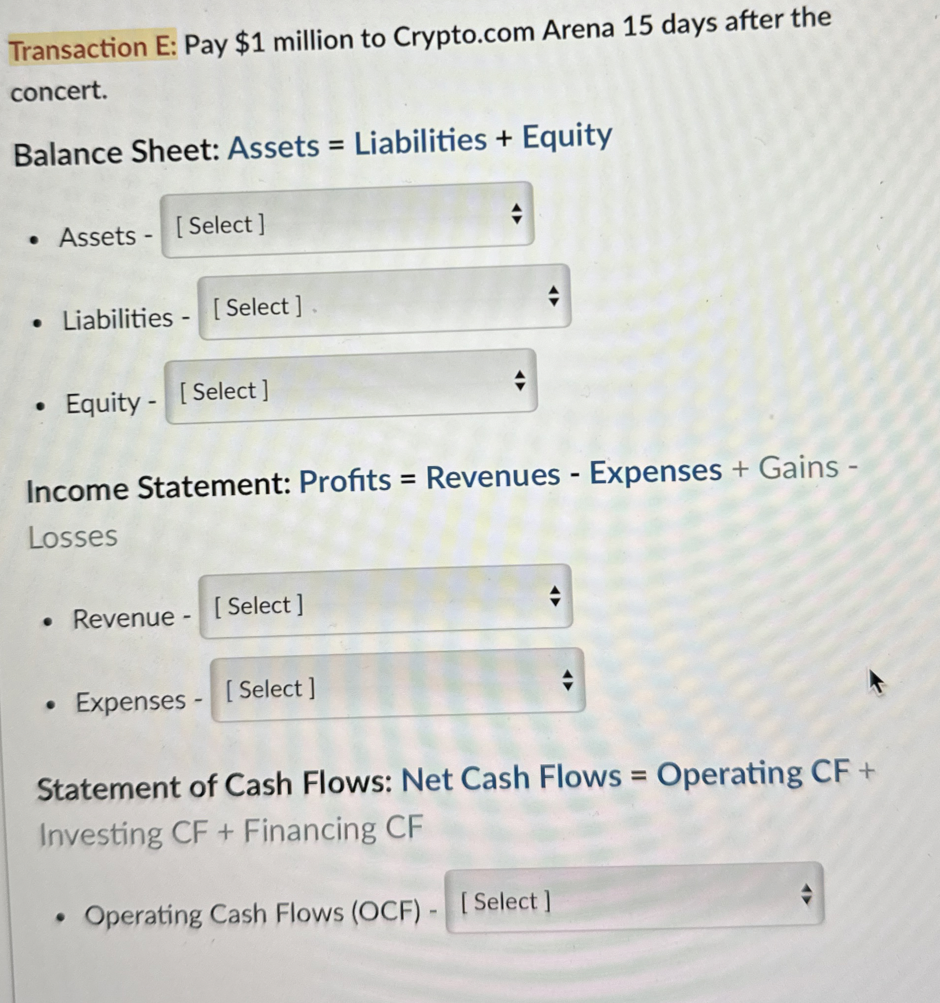  Transaction E: Pay $1 million to Crypto.com Arena 15 days after