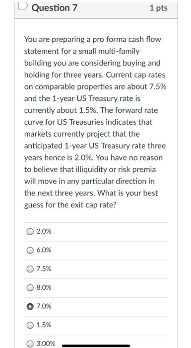  Question 7 1 pts You are preparing a pro forma cash