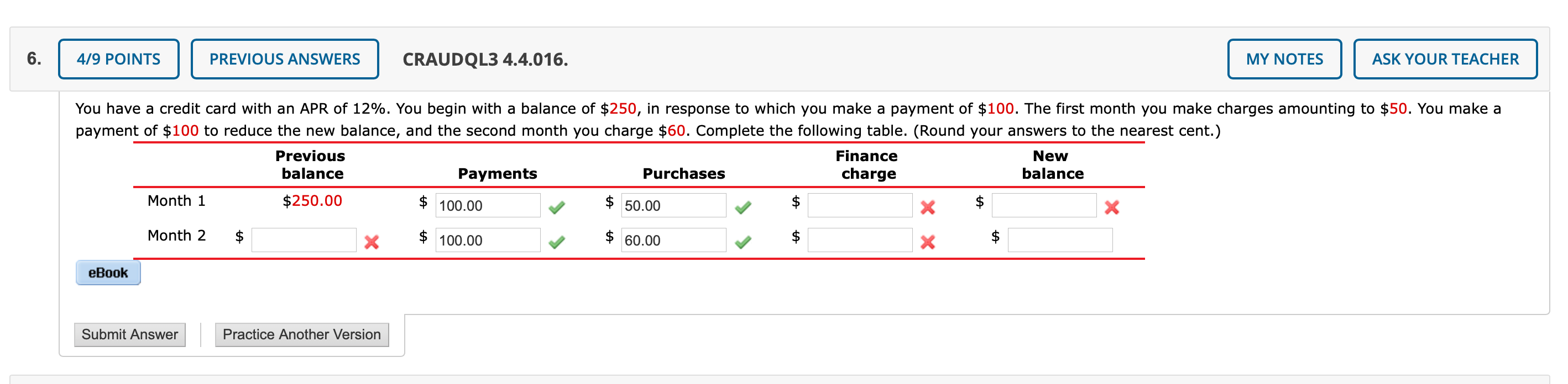 479 POINTS PREVIOUS ANSWERS CRAUDQL3 4.4.016. MY NOTES ASK YOUR TEACHER