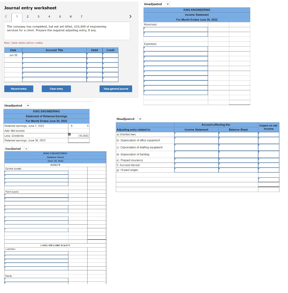 Robert King opened a business called King Engineering and recorded the following
