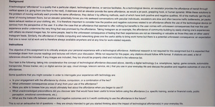  Background A technological "affordance is a quality that a particular object,