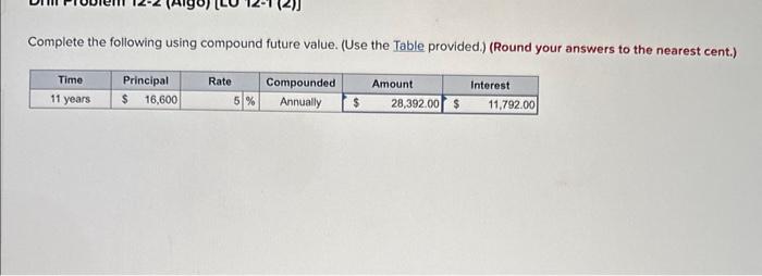 please round to the nearest cent (include decimals). Complete the following using