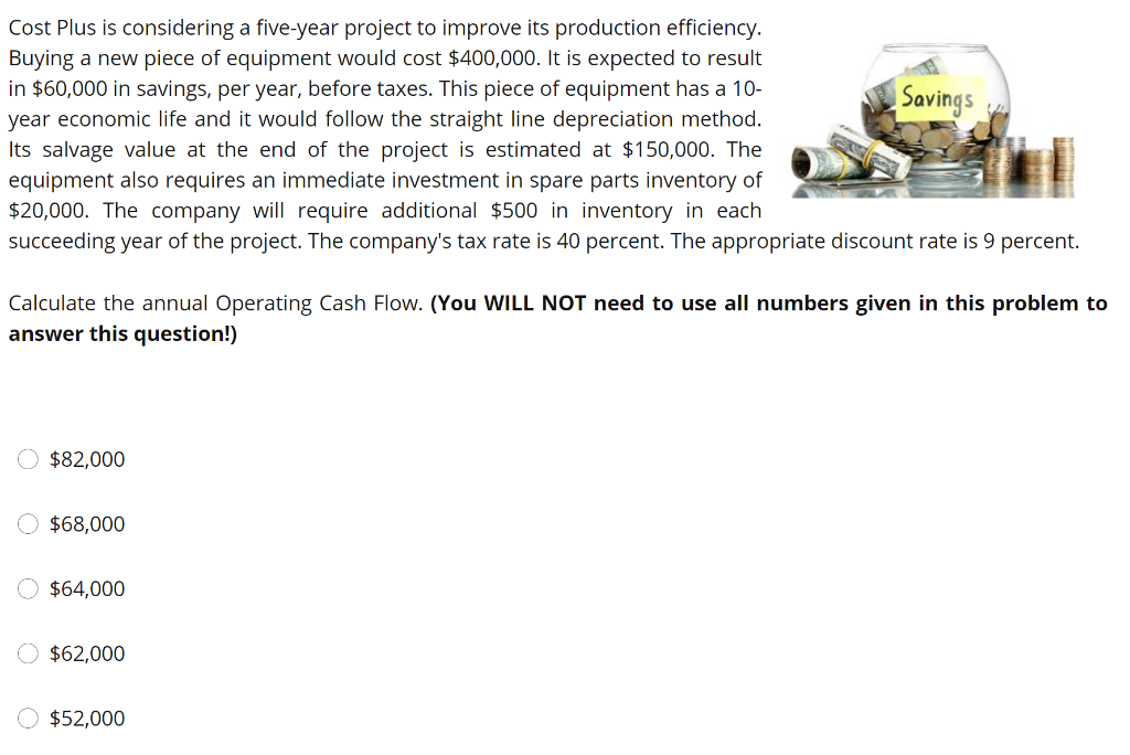  Cost Plus is considering a five-year project to improve its production