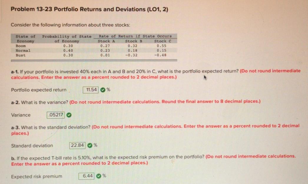 Problem 13-23 Portfolio Returns and Deviations (L01, 2) Consider the following