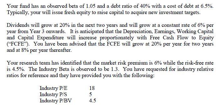 (8 marks) (6) Recommend whether the fund should proceed with the proposed