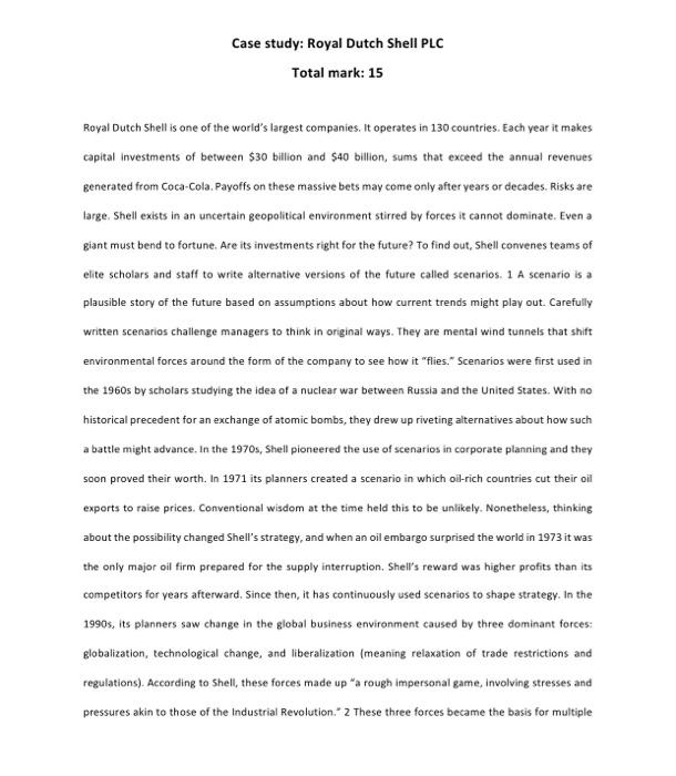  Case study: Royal Dutch Shell PLC Total mark: 15 Royal Dutch