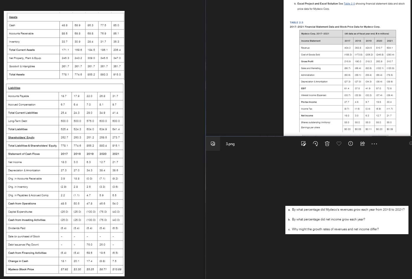  9. Excel Project and Excel Solution See Table 2.5 showing financial