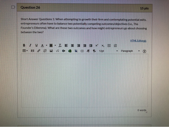  Question 26 15 pts Short Answer Questions 1: When attempting to