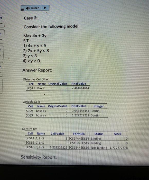  Listen 3 Case 2: Consider the following model: 3 Max 4x