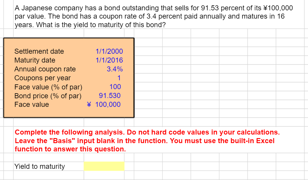 Make sure to include the excel function: A Japanese company has a