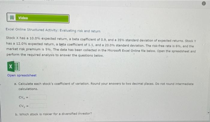  11 Video Excel Online Structured Activity: Evaluating risk and return Stock