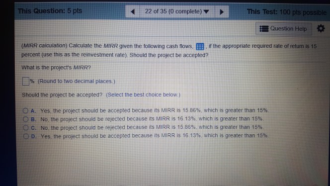 This Question: 5 pts This Test: 100 pis possible 22 of