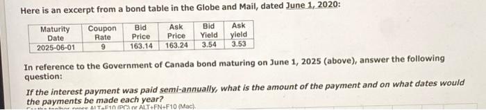  Here is an excerpt from a bond table in the Globe