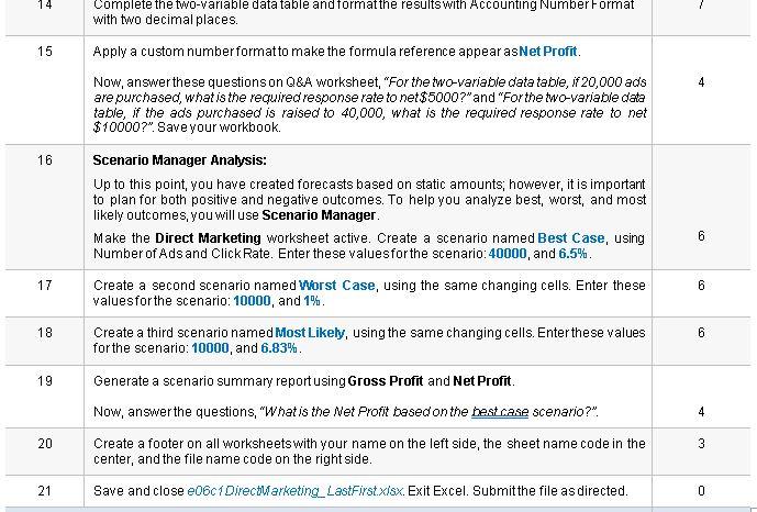 pts. 2 5 3 3 4 7 On the Direct Marketing worksheet,