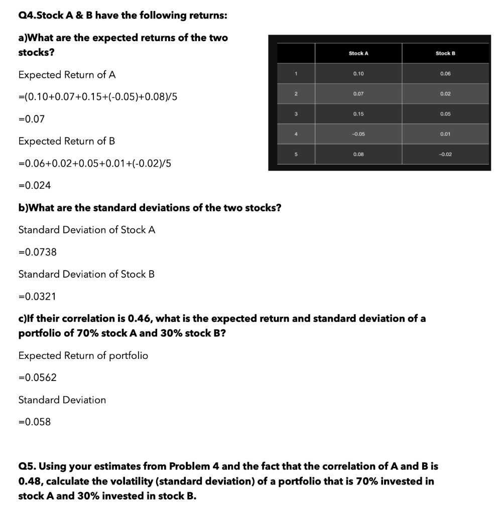 Please answer Only question 5 (Q5) if using excel pls show formulas.