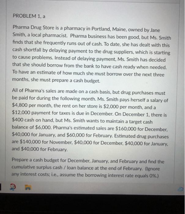  PROBLEM 1, a Pharma Drug Store is a pharmacy in Portland,