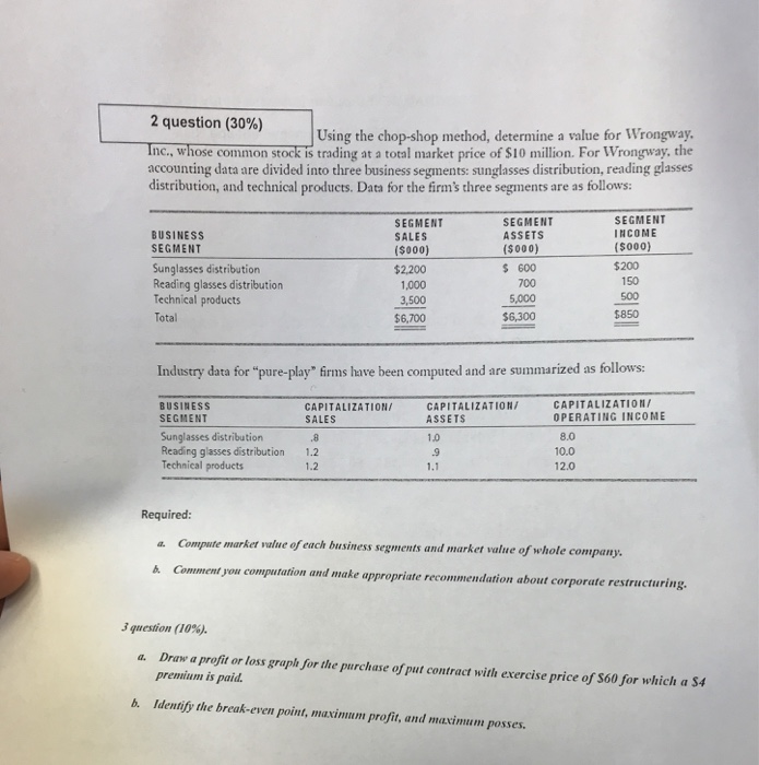  2 question (30%) Using the chop-shop method, determine a value for