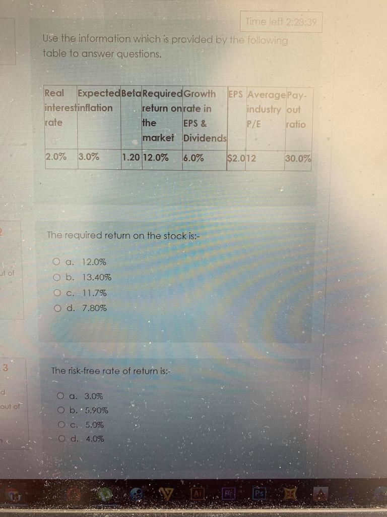  please quiqly answer Time left 2:25:39. Use the information which is