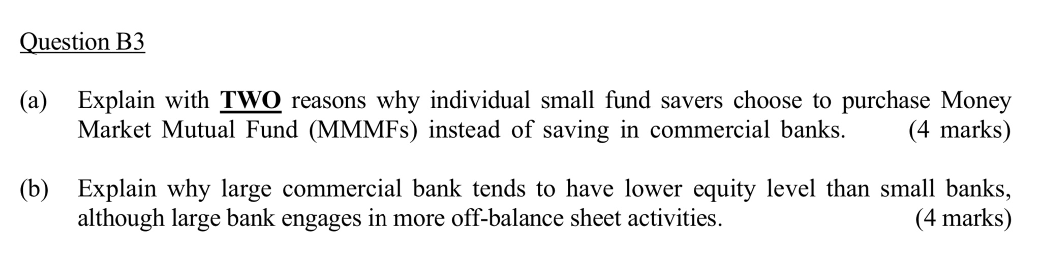  Question B3 (a) Explain with TWO reasons why individual small fund