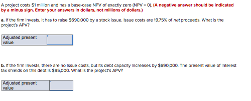 A project costs $1 million and has a base-case NPV of