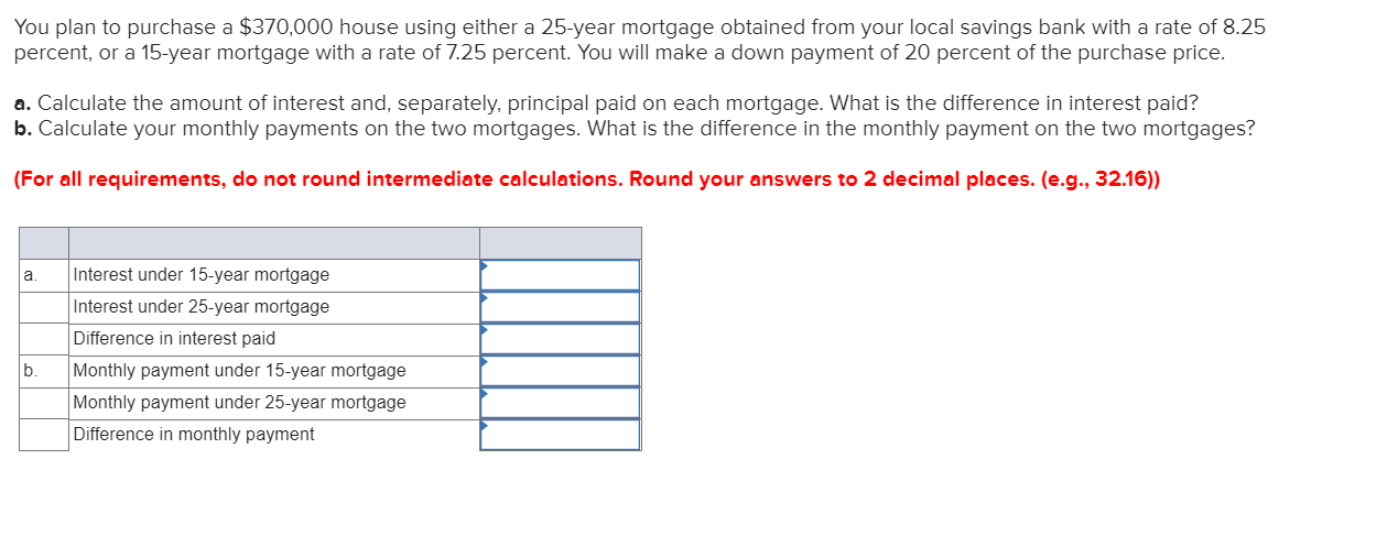  You plan to purchase a $370,000 house using either a 25-year