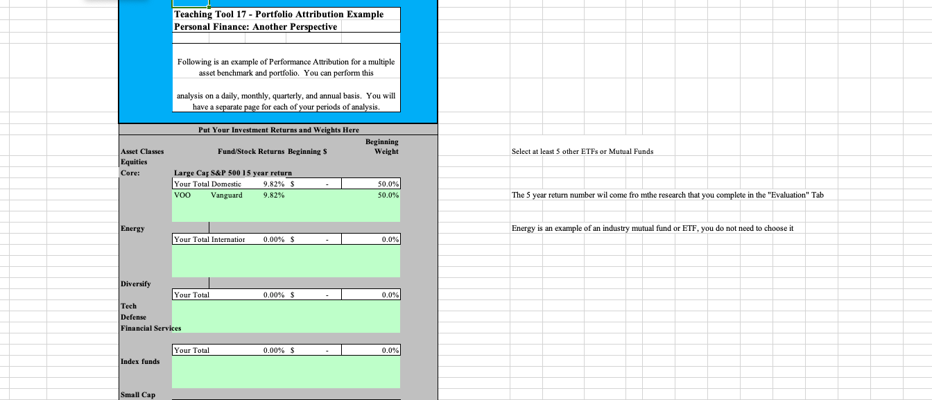 Teaching Tool 17 - Portfolio Attribution Example Personal Finance: Another Perspective