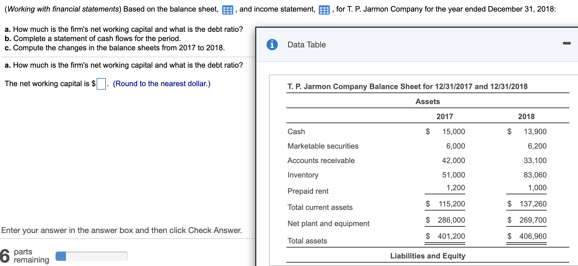 please help answer a-c and income statement, (Working with financial statements) Based