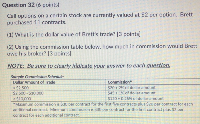  Question 32 (6 points) Call options on a certain stock are