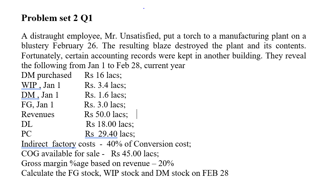 Problem set 2 Q1 A distraught employee, Mr. Unsatisfied, put a torch