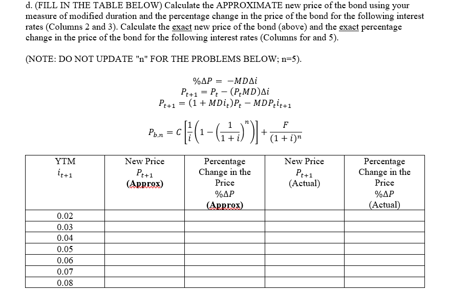 given the following data for a bond. The Coupon Payment is $100