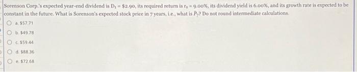 ( Sorenson Corp.'s expected year-end dividend is D = $2.90, its