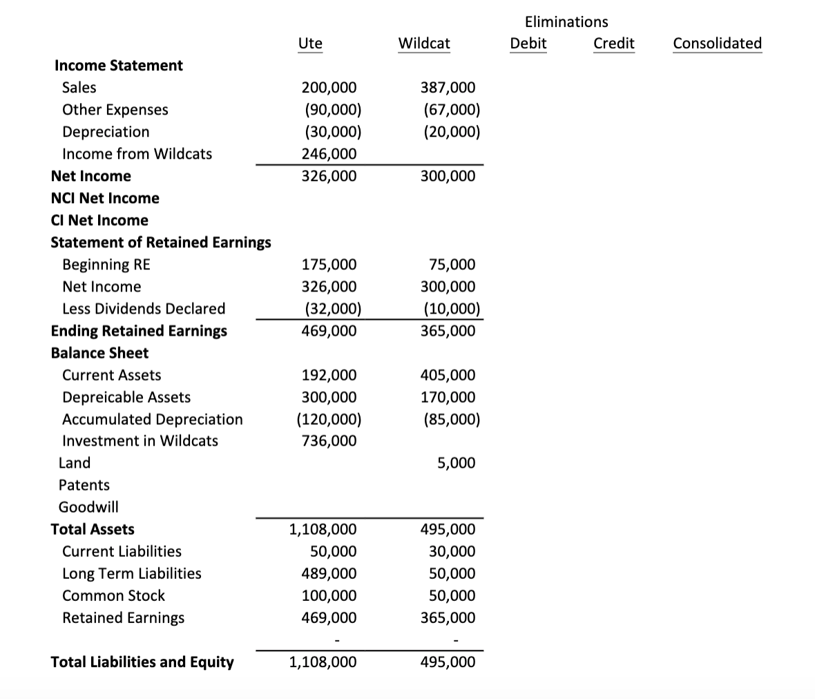 100% of Wildcats Inc for $500K on January 1st 2XX1. The information