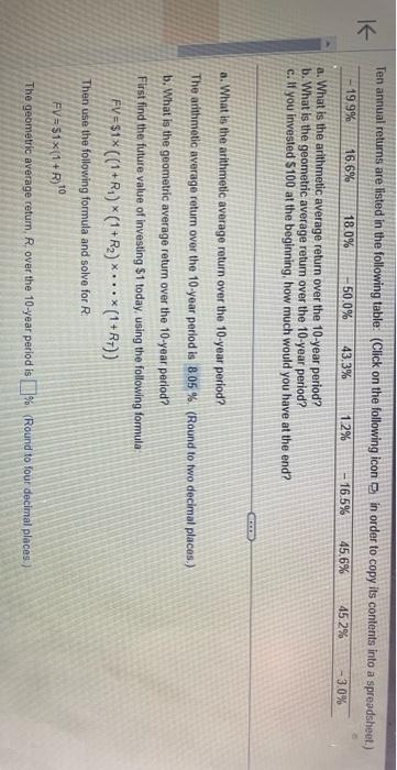  a. What is the arithmetic average return over the 10 -year