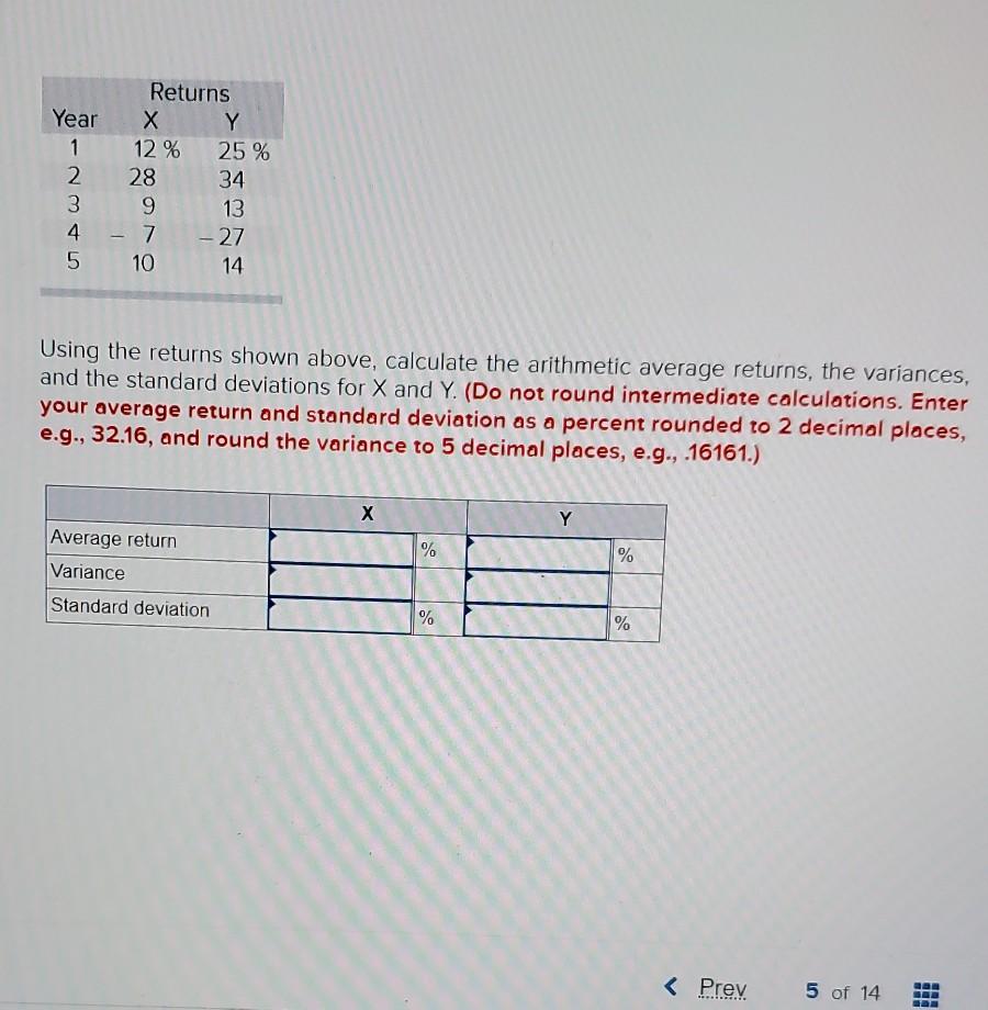 Year 2 3 4 5 Returns X Y 12% 25 %