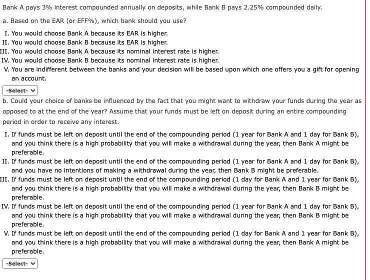Bank A pays 3% interest compounded annually on deposits, while Bank B
