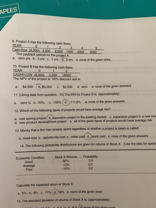 number 10 by hand please! APLES 9. Project A has the following