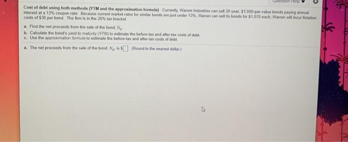  on Help Cost of debt using both methods (YTM and the