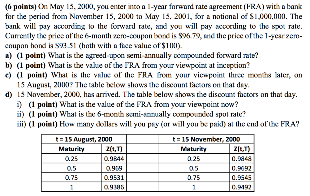  (6 points) On May 15,2000, you enter into a 1-year forward