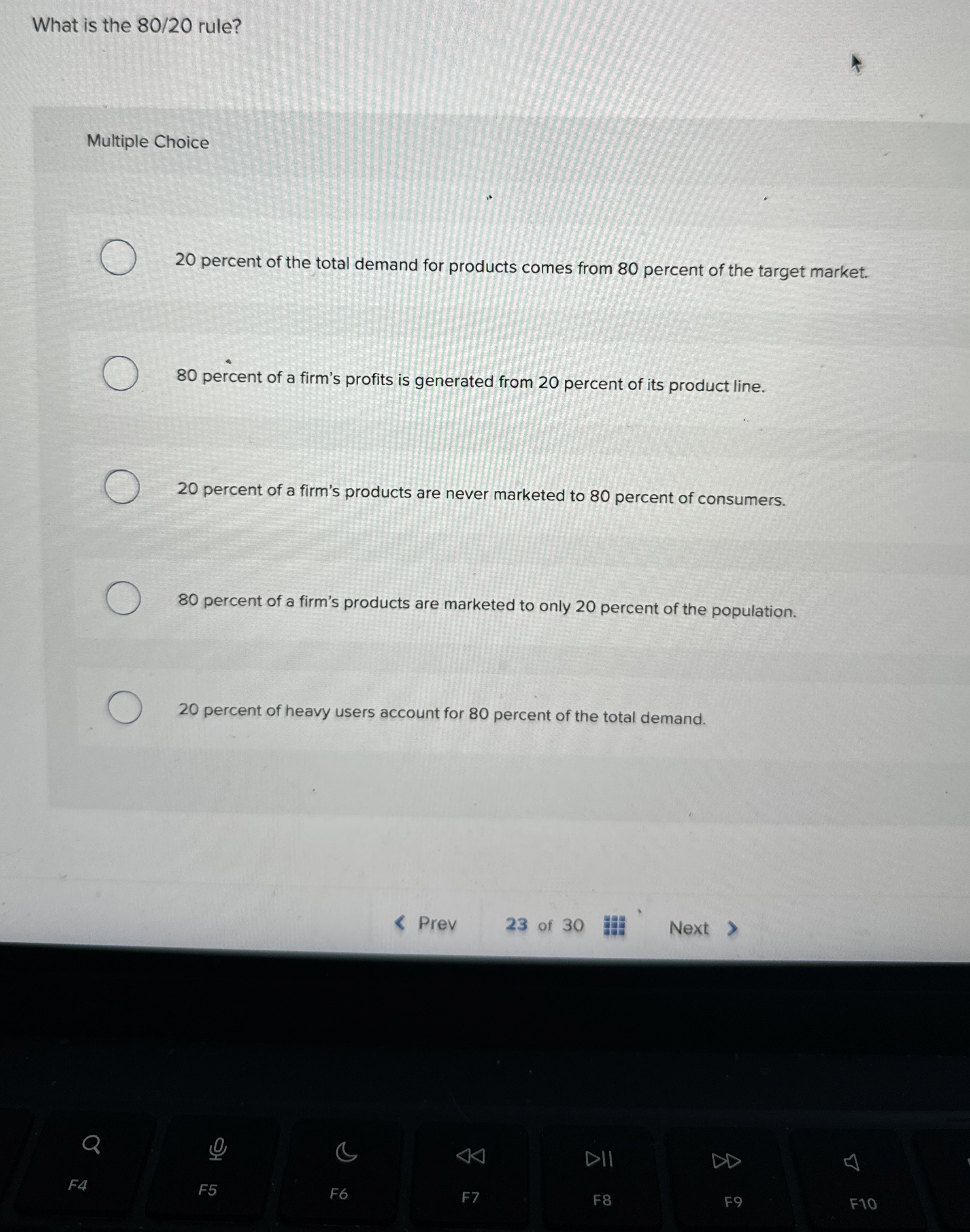  What is the 8020 rule? Multiple Choice 20 percent of the