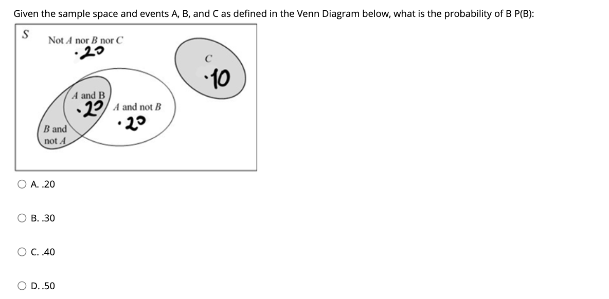  Given the sample space and events A, B, and C as