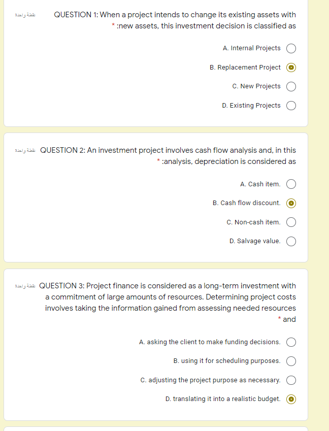  QUESTION 1: When a project intends to change its existing assets