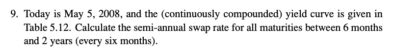  9. Today is May 5, 2008, and the (continuously compounded) yield