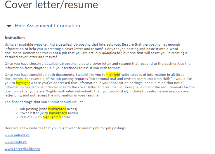  Cover letter/resume Hide Assignment Information Instructions Using a reputable website, find
